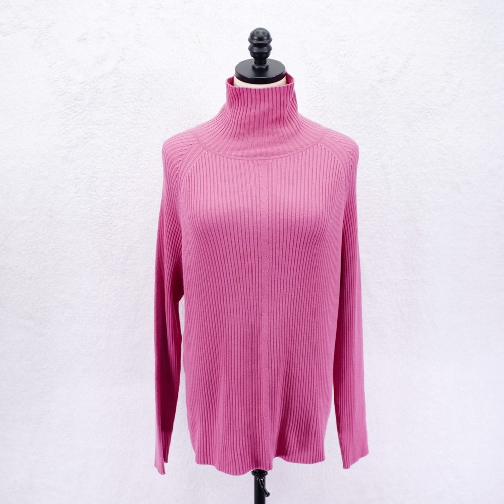 White Stag Large Pink Sweater Nylon Cowl Neck‎ Cotton Knit Ribbed Acrylic Nylon